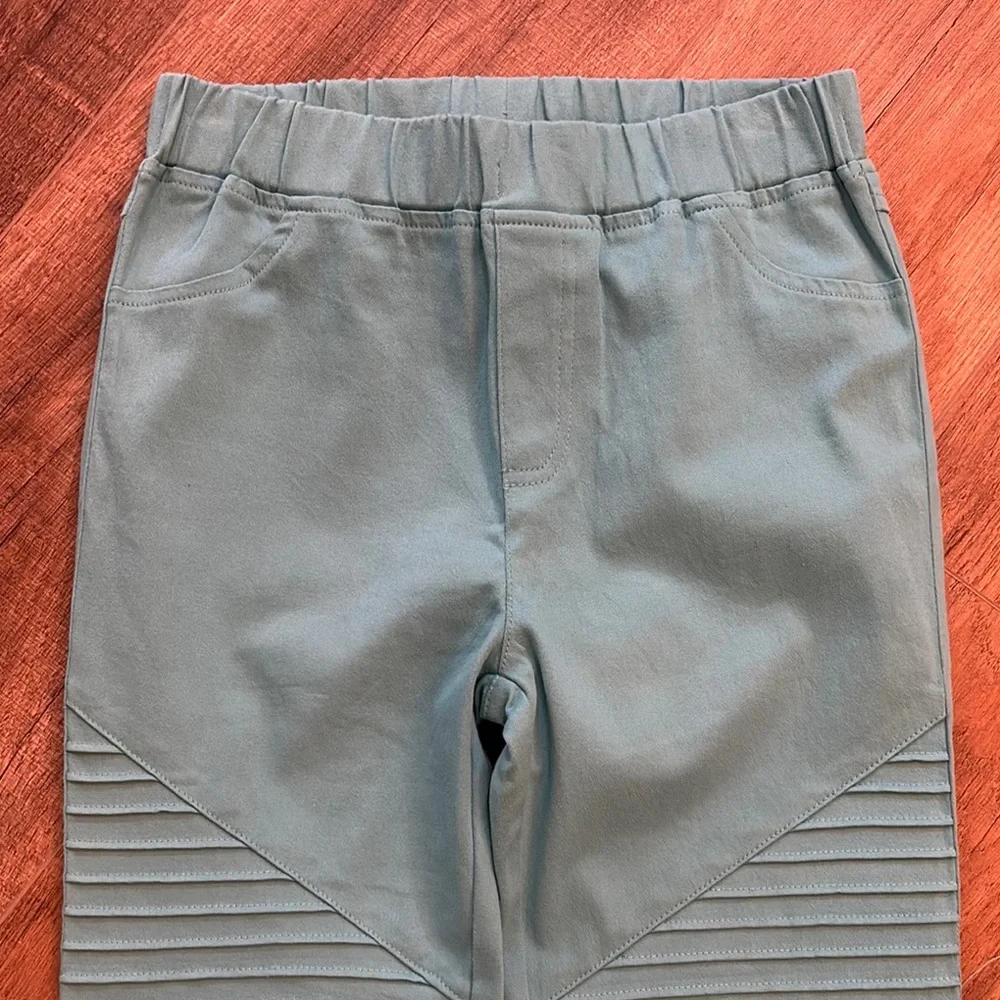 Umgee Women’s Teal‎ Ankle Pants Size S Ankle Zippers Moto Leggings Ribbed Thighs